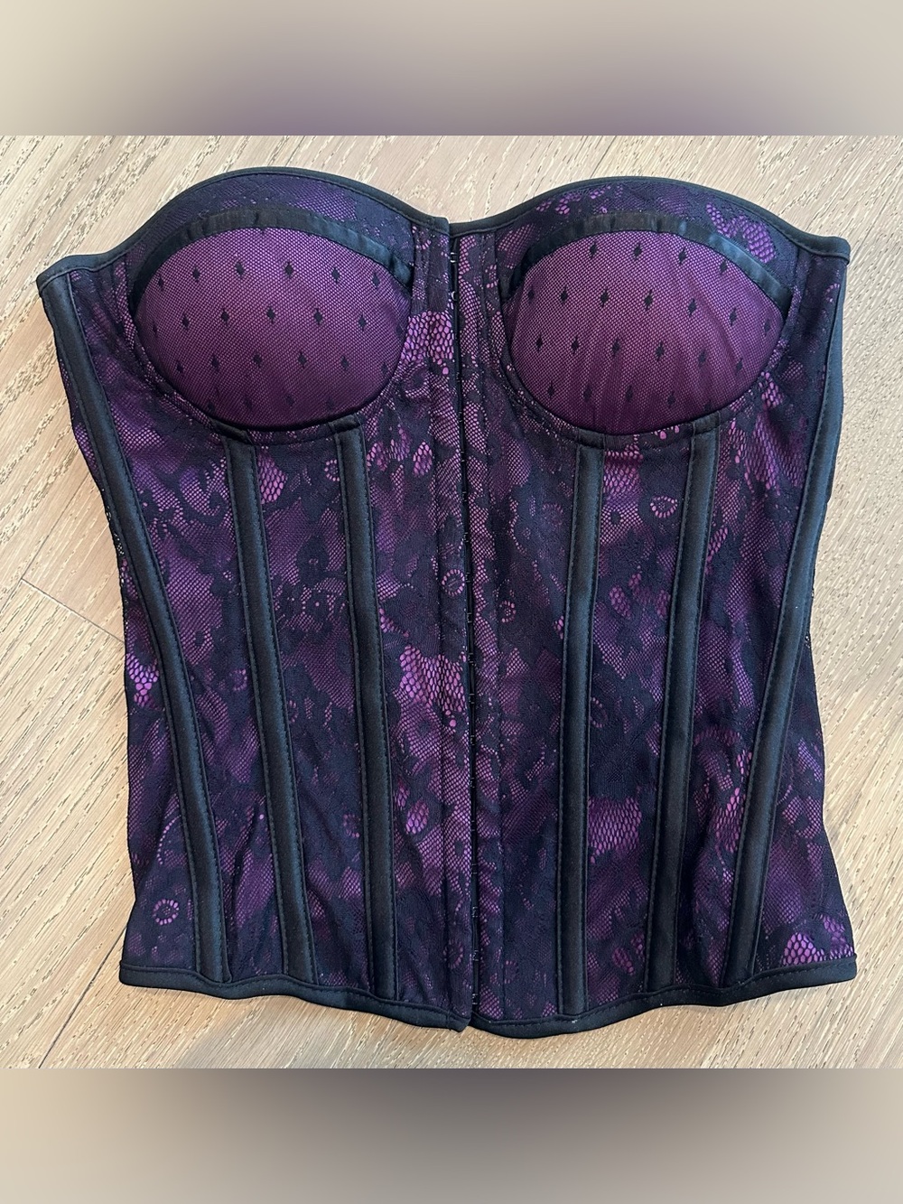 Charlotte Russe Purple Black Lace Corset Bustier Y2K Gothic Top — M